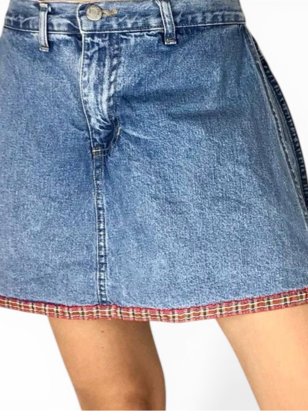 Vintage 90s Denim Mini Skort with gingham Trim